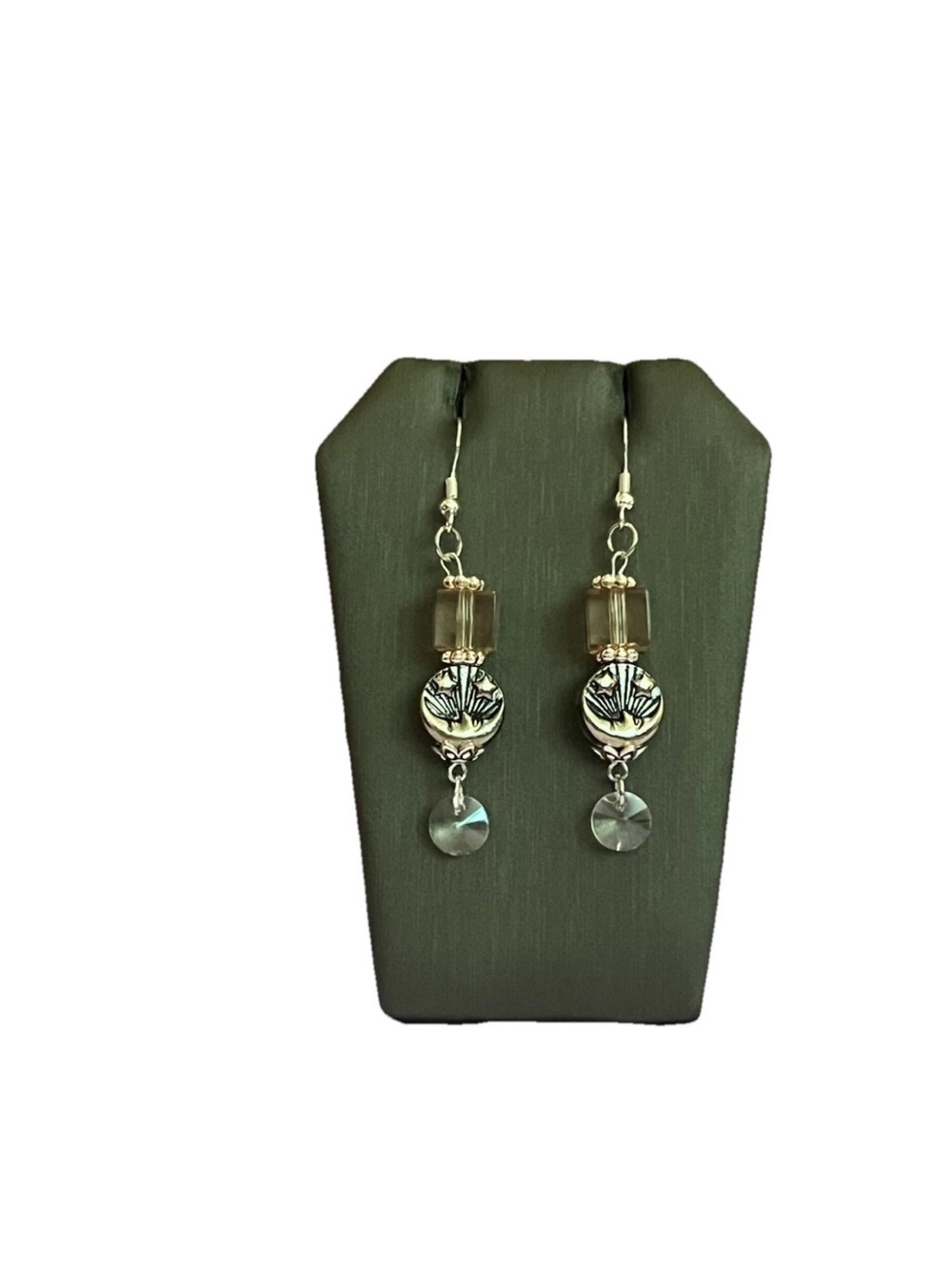 Handmade Boho Drop Earrings Double Sided Pink Cube Bead Sun Moon Celestial